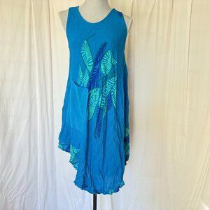 A line WOMENS summer sleeveless DRESS Turquoise BLUE FLORAL DESIGN  free size